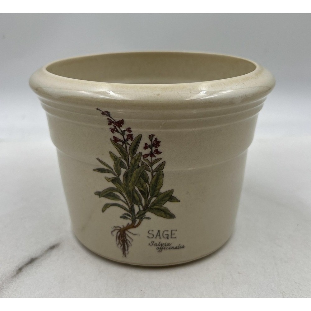 Vintage Zanesville Stoneware Herb Pot Sage Salvia Officinalis Planter 4" USA